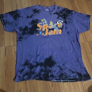 Space Jam Purple Black Tie Dye Vintage Y2k Graphic‎ Short Sleeve Shirt 90’s